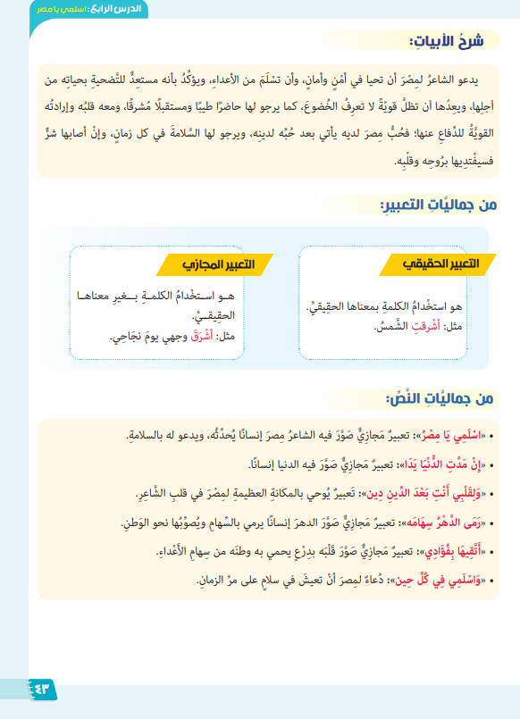 شرح نشيد اسلمي يا مصر للصف الرابع الابتدائي 2026-2